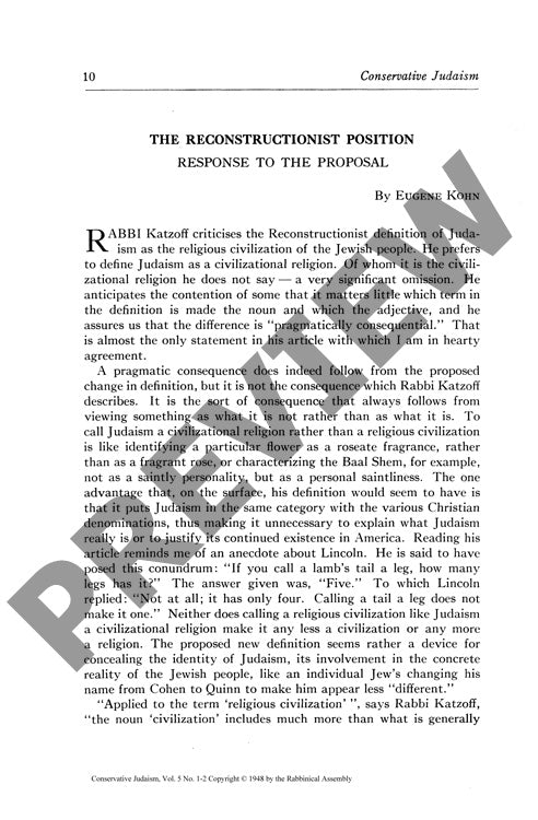 The Reconstructionist Position Response