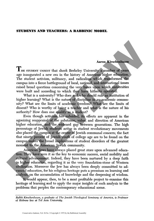 Students and Teachers a Rabbinic Model