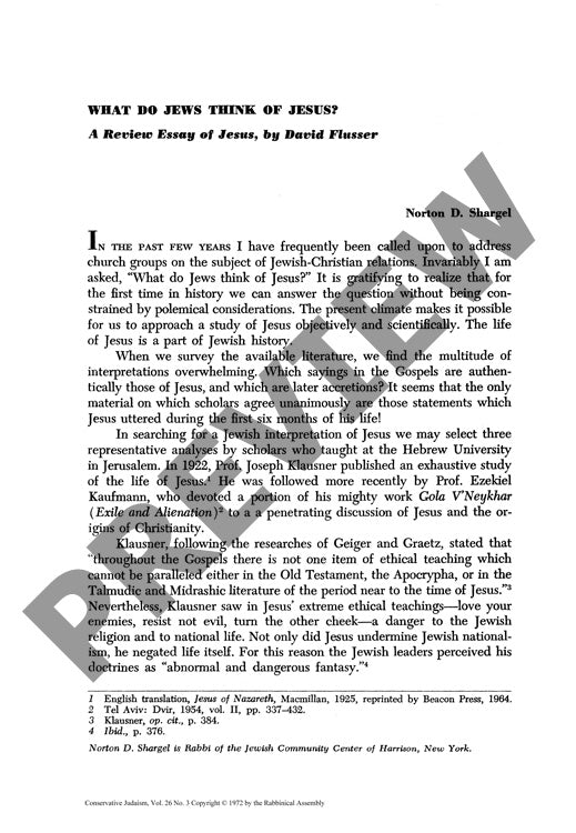 What Do Jews Think of Jesus a Review Ess