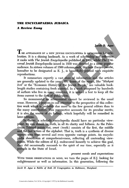 The Encyclopaedia Judaica a Review Essay