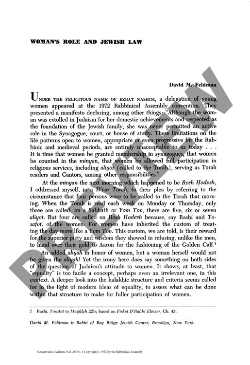 Womans Role and Jewish Law