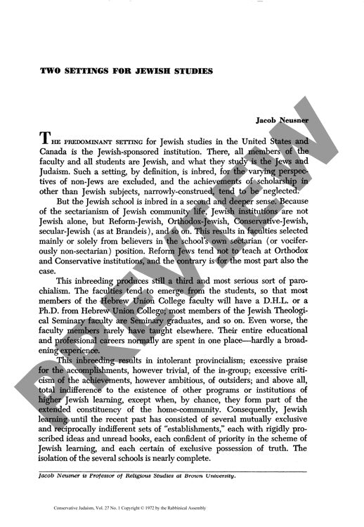 Two Settings for Jewish Studies