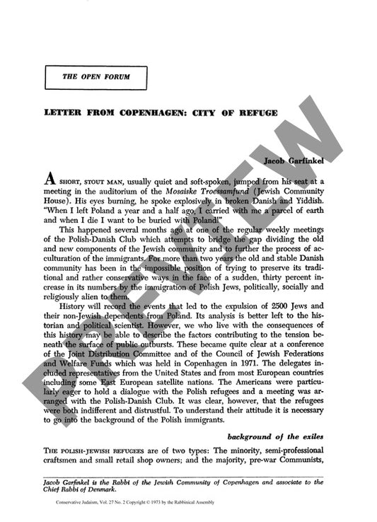 Letter from Copenhagen City of Refuge