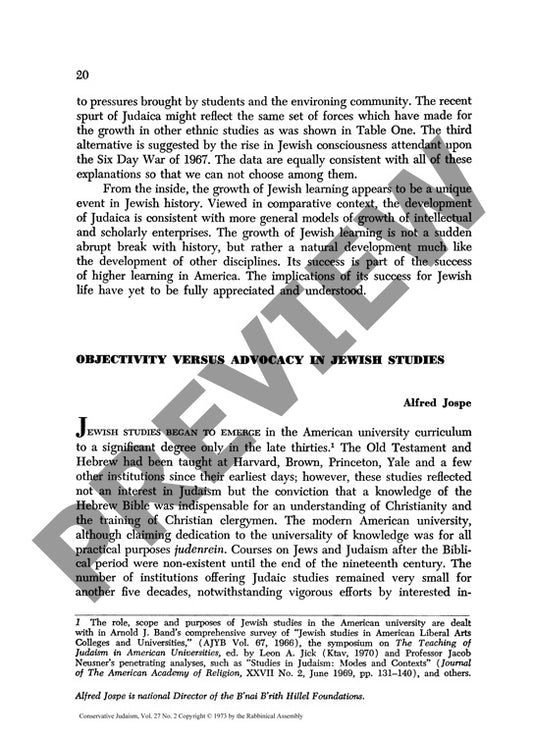 Objectivity Versus Advocacy in Jewish St