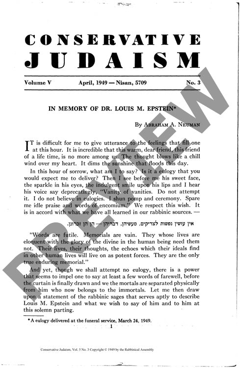 In Memory of Dr Louis M Epstein