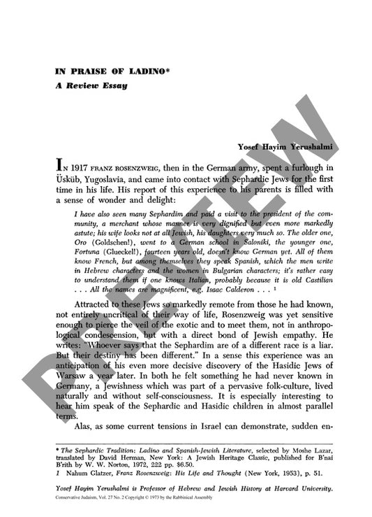In the Praise of Ladino a Review Essay