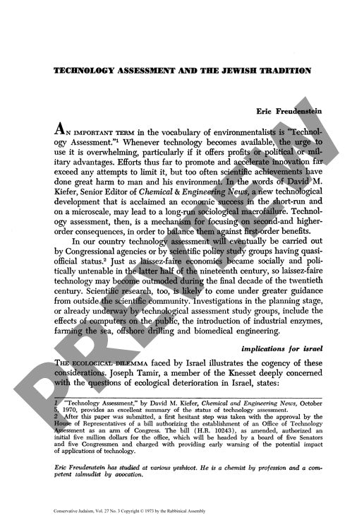 Technology Assessment and the Jewish Tra