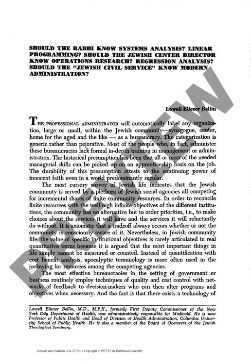 Should the Rabbi Know Systems Analysis E