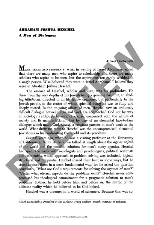 Abraham Joshua Heschel a Man of Dialogue