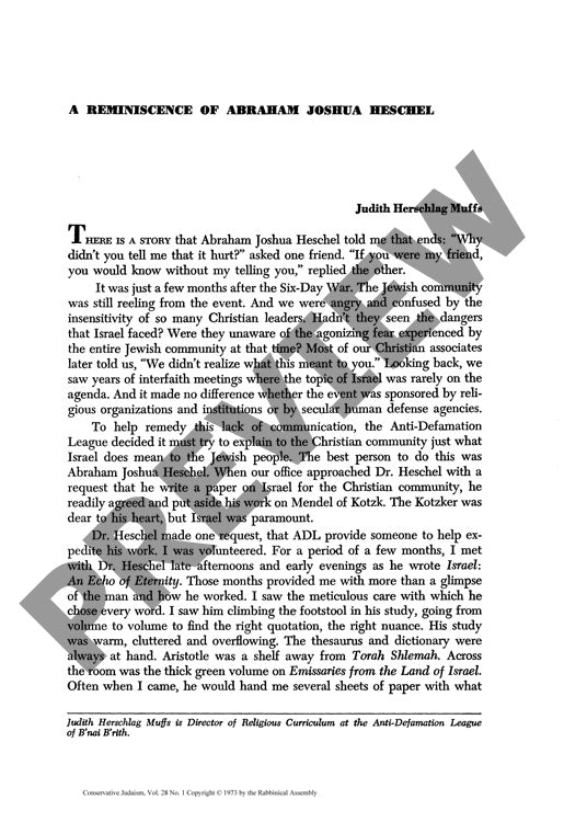 A Reminiscence of Abraham Joshua Heschel