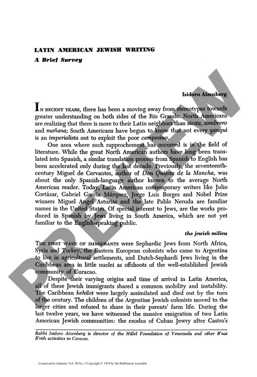 Latin American Jewish Writing a Brief Su
