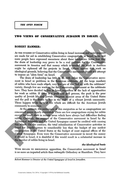 Two Views of Conservative Judaism in Isr