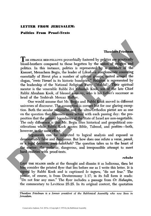Letter from Jerusalem Politics from Proo