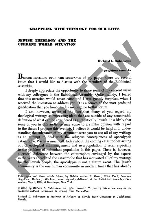 Jewish Theology and the Current World Si