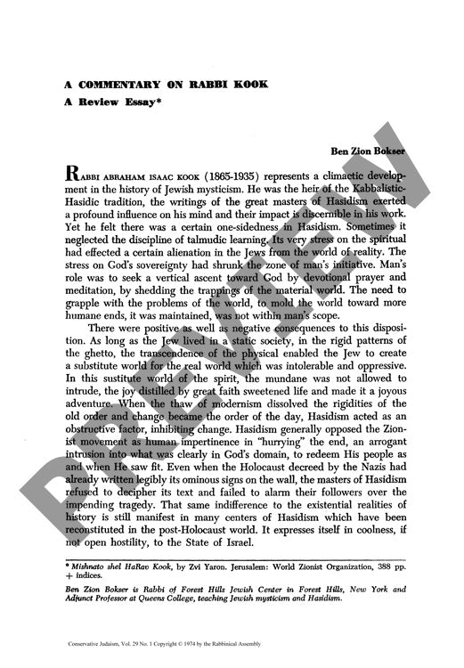 A Commentary on Rabbi Kook a Review Essa