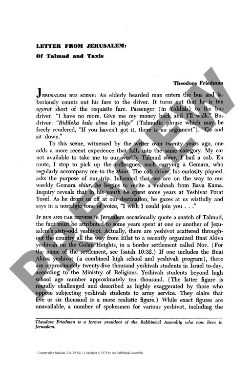 Letter from Jerusalem of Talmud and Taxi