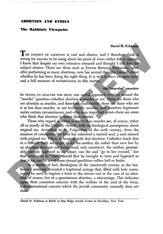 Abortion and Ethics the Rabbinic Viewpoi