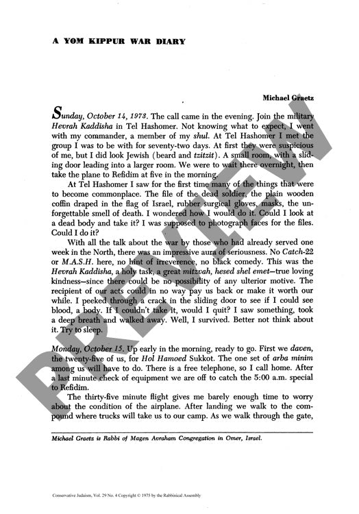 A Yom Kippur War Diary