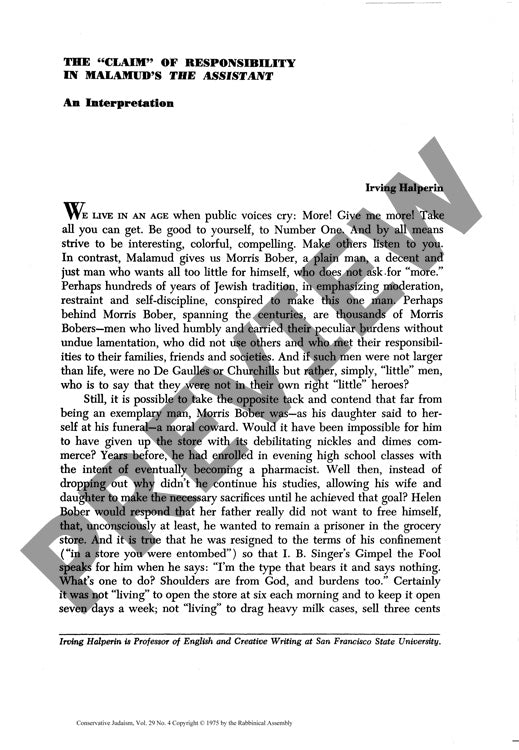 The Claim of Responsibility in Malamuds