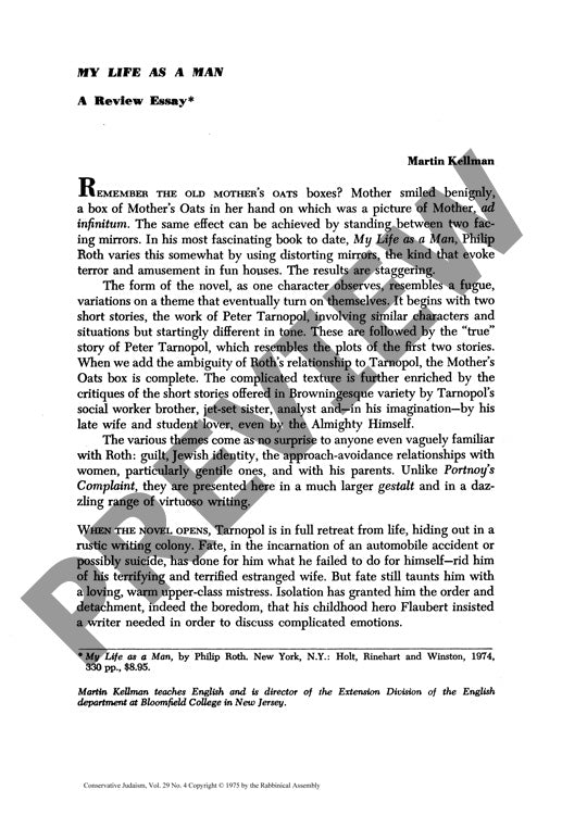 My Life as a Man a Review Essay