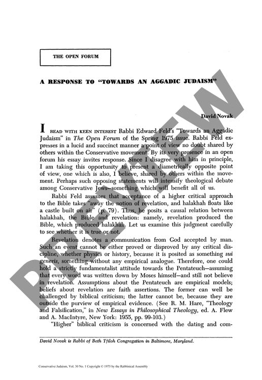 A Response to Towards an Aggadic Judaism