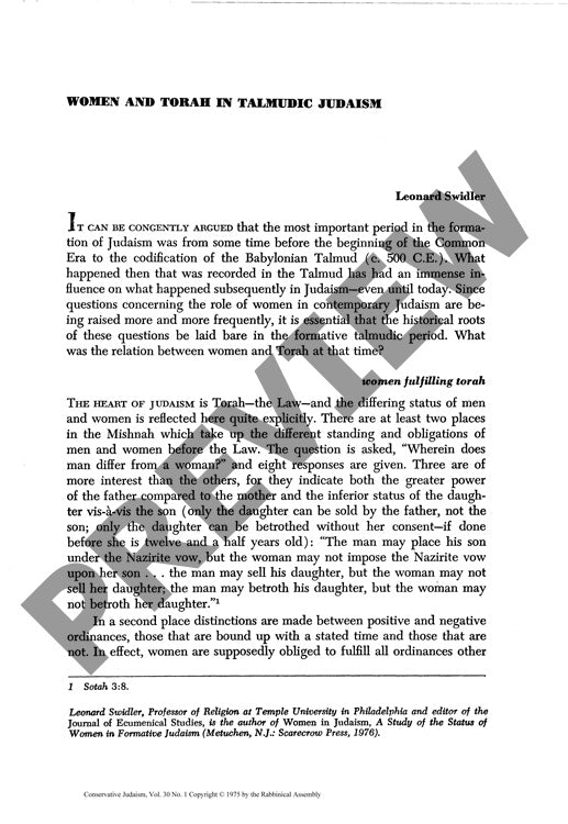 Women and Torah in Talmudic Judaism