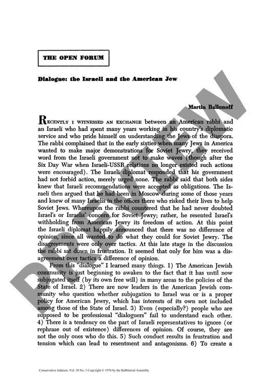 Dialogue the Israeli and the American Je