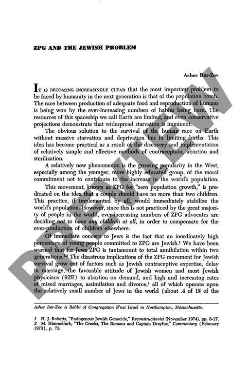 Zpg and the Jewish Problem