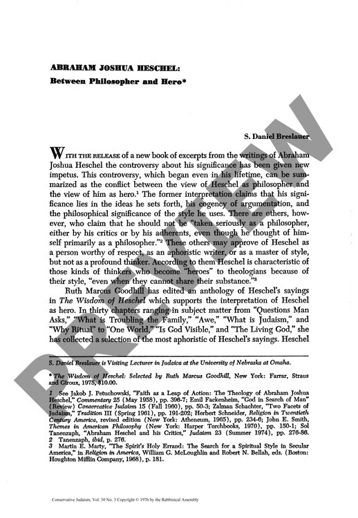 Abraham Joshua Heschel Between Philosoph