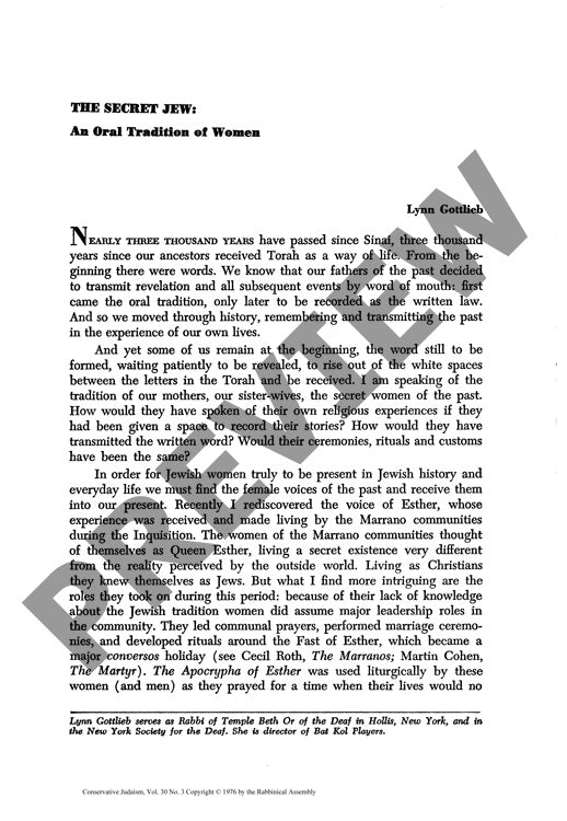 The Secret Jew an Oral Tradition of Wome