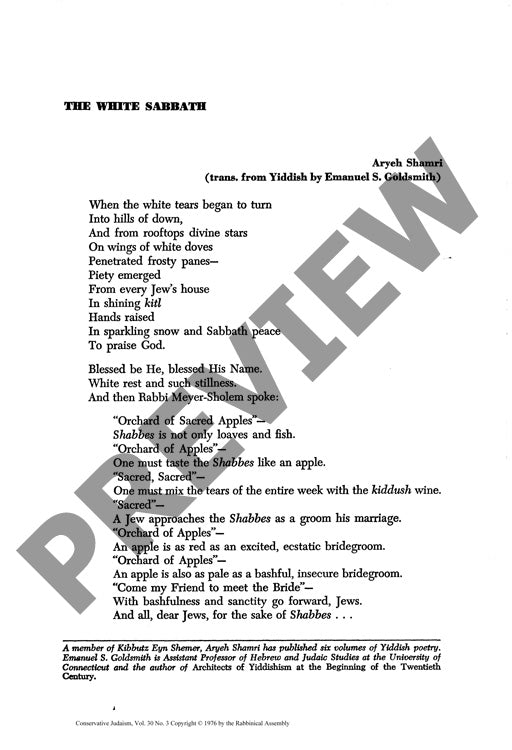 The White Sabbath Translated from Yiddis