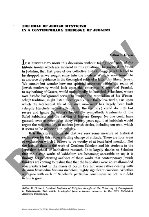 The Role of Jewish Mysticism in a Contem