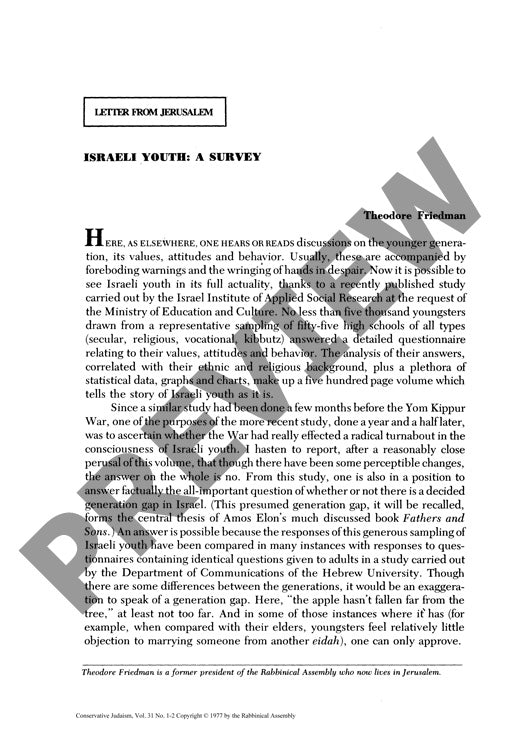 Israel Youth a Survey Letters from Jerus