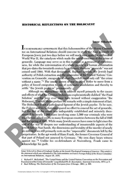 Historical Reflections on the Holocaust