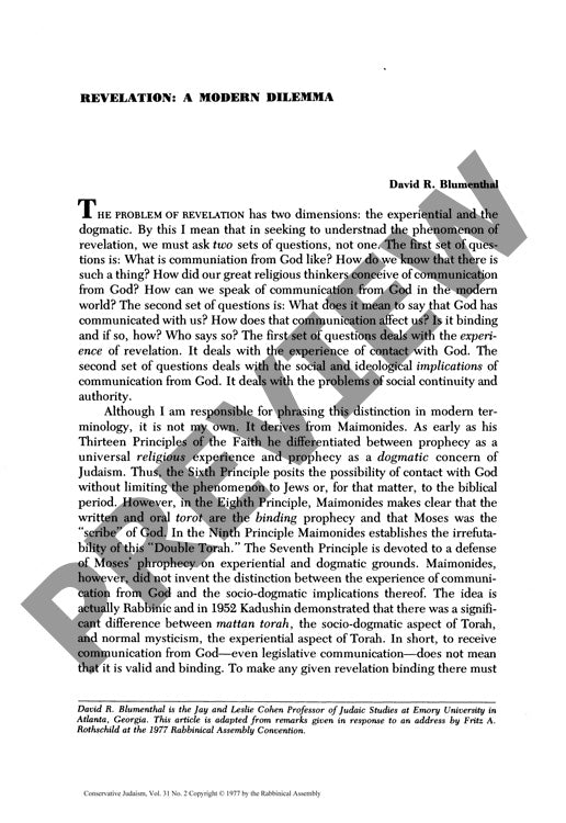 Revelation a Modern Dilemma