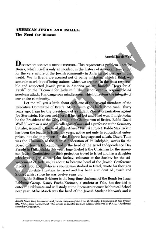 American Jewry and Israel the Need of Di