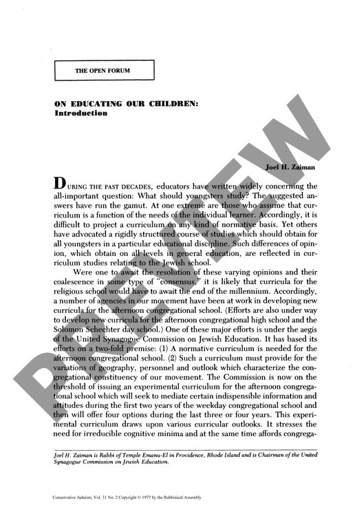 On Educating Our Children Introduction