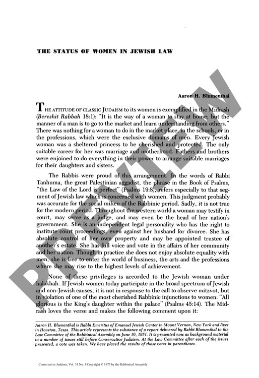 The Status of Women in Jewish Law