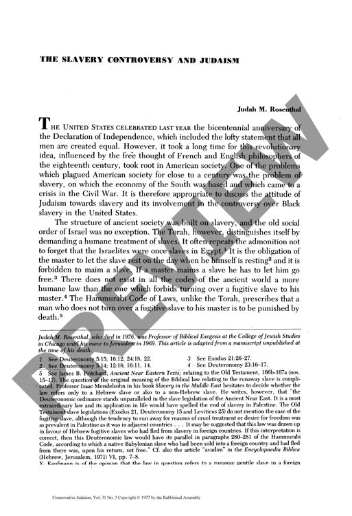 The Slavery Controversy and Judaism