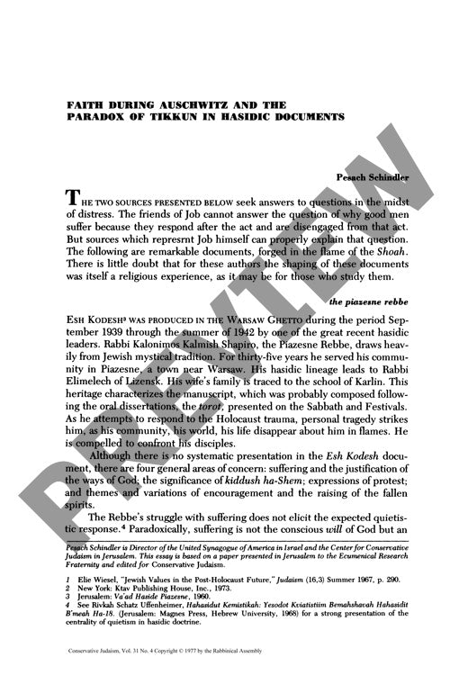 Faith During Auschwitz and the Paradox O