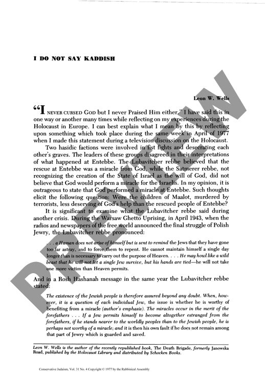 I Do Not Say Kaddish
