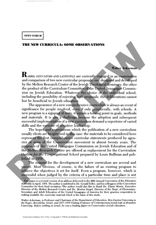 The New Curricula Some Observations