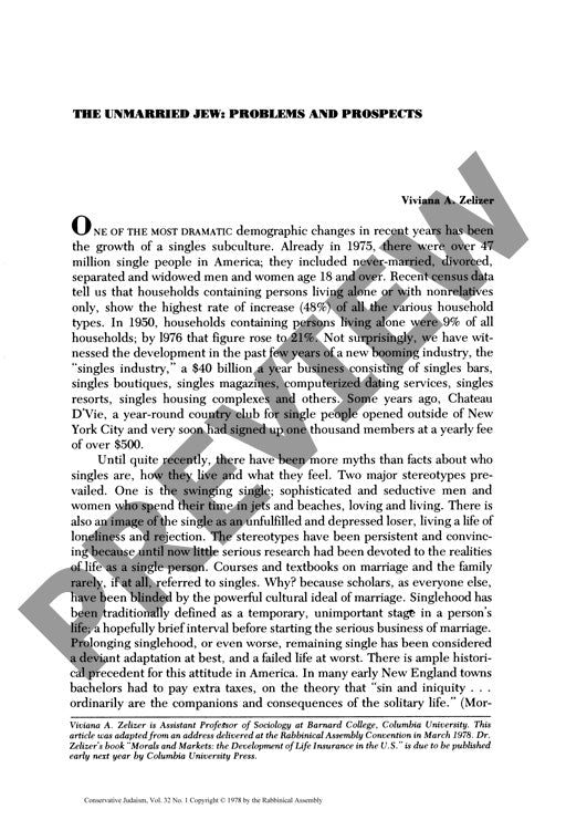 The Unmarried Jew Problems and Prospects