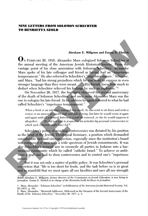 Nine Letters from Solomon Schechter to H
