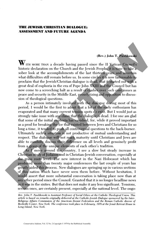 The Jewish Christian Dialogue Assessment