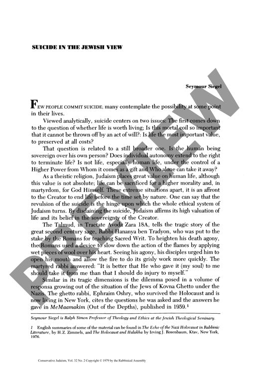 Suicide in the Jewish View