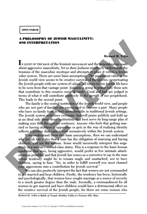 A Philosophy of Jewish Masculinity One I