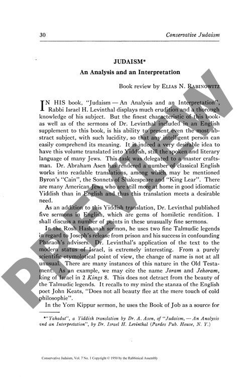 Judaism an Analysis and an Interpretatio
