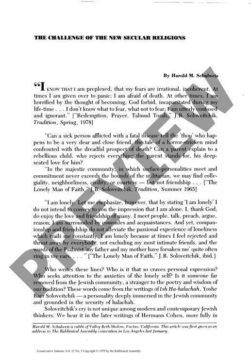 The Challenge of the New Secular Religio